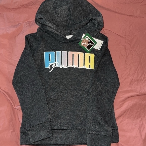 Girls Small 7 Puma Gray hoodie glitter letters - Picture 1 of 5